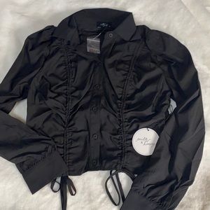Black cropped button up